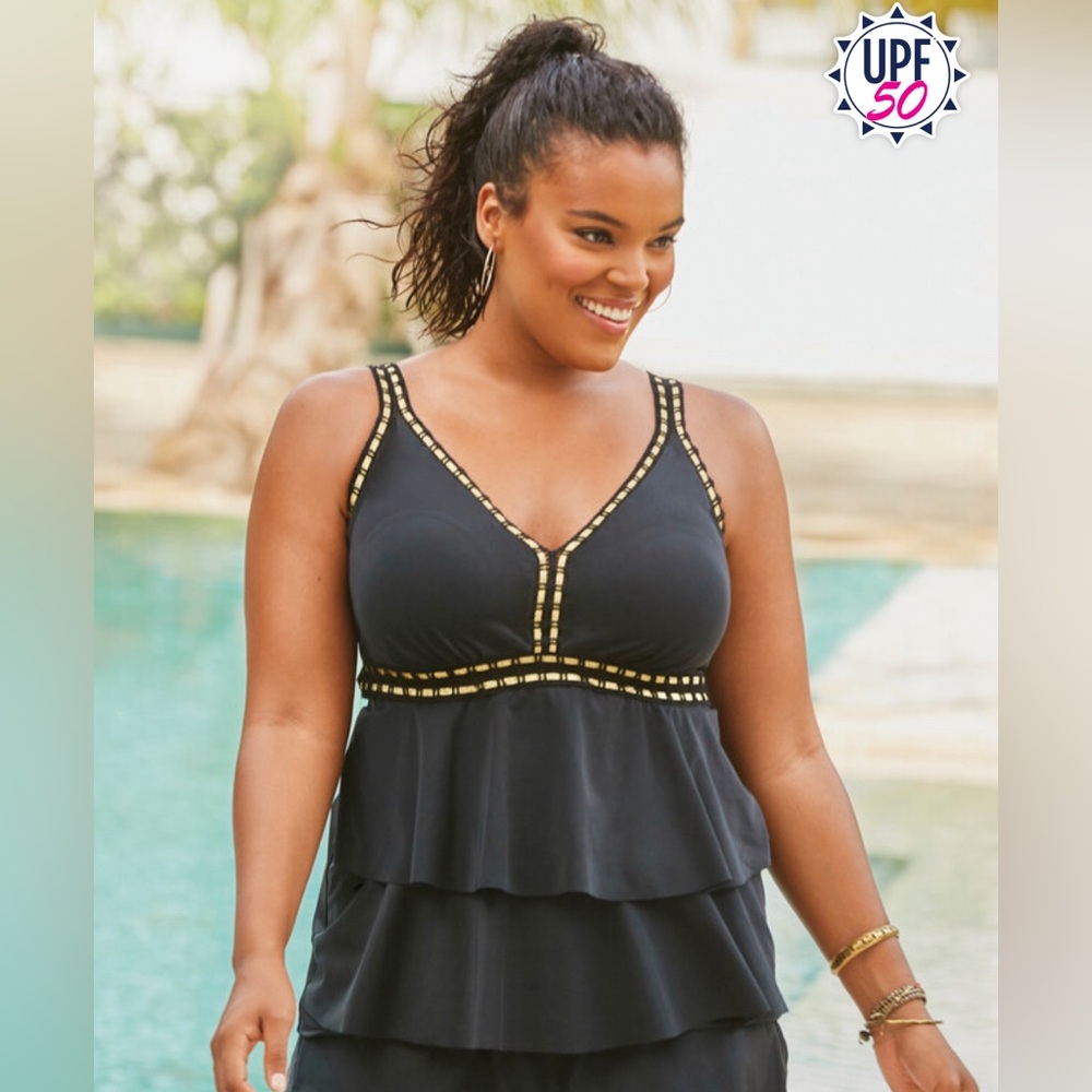 BRAND NEW Swim 365 Crochet Trim Tankini Top NWT